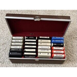 Vintage 8-Track Tape Lot w/ Carrying Case——Elvis/Cash/mixed (24 Tapes)